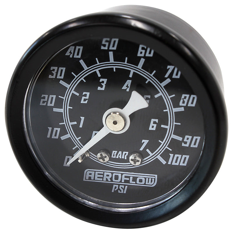 1-1/2" 0-100 PSI PRESS GAUGE  BLACK FACE WHITE POINTER