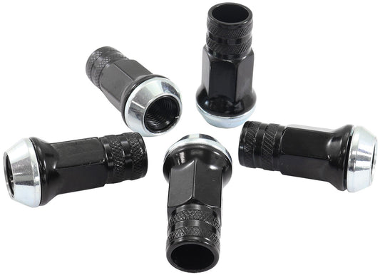 M14 X 1.50mm ACORN LONG OPEN  WHEEL NUTS BLACK (5 PACK)