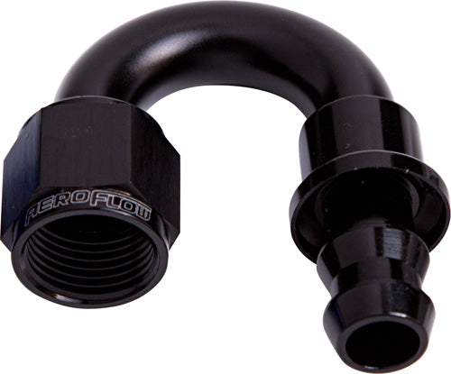 180 DEG PUSH LOCK END -10AN BLACK NO CLAMP REQUIRED