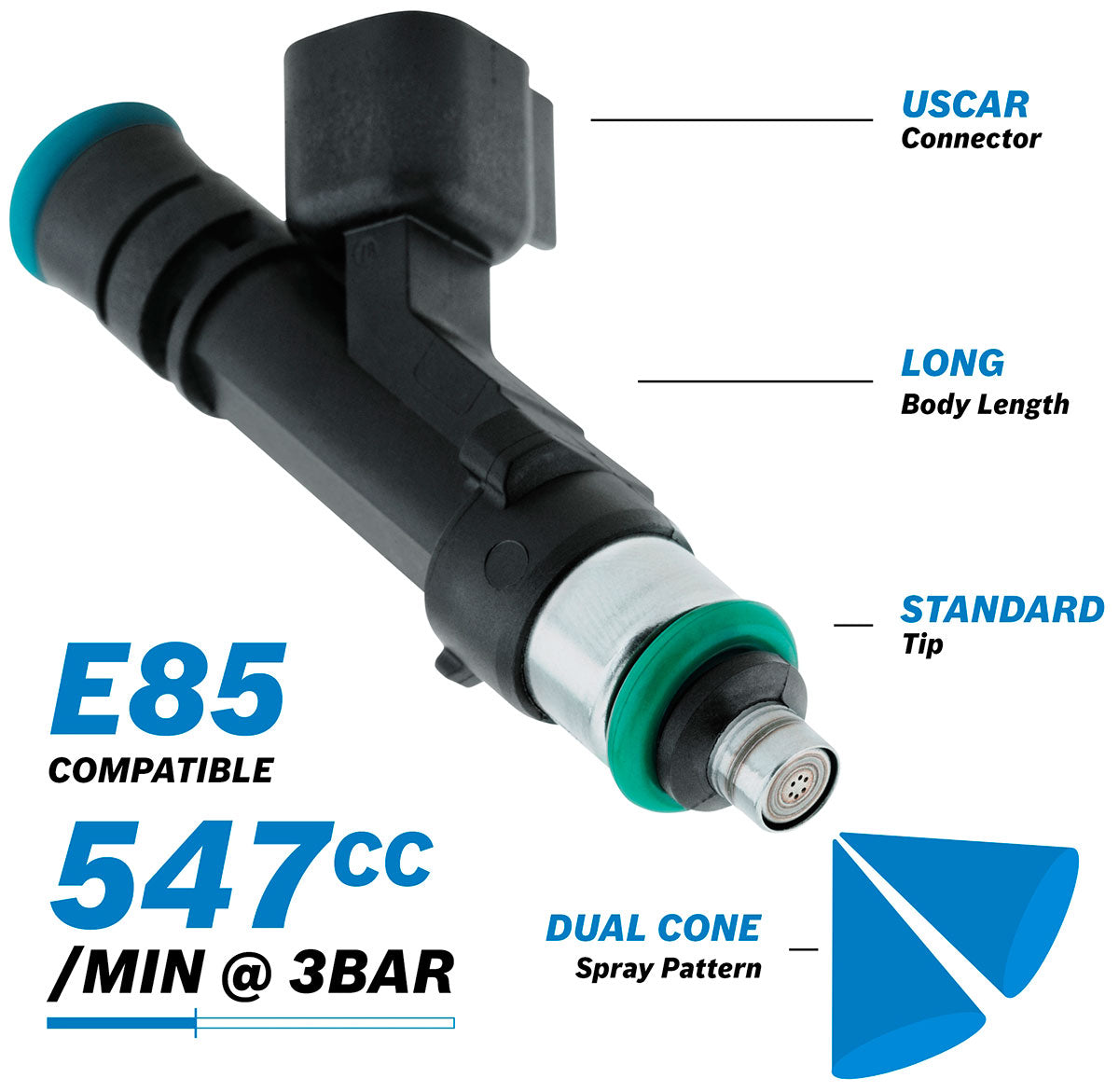 BOSCH 547CC FUEL INJECTOR EV14 LONG USCAR 0280158279 Default Title