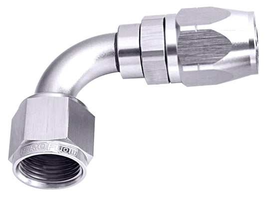 ALLOY 90 DEG HOSE END -4AN    SILVER CUTTER STYLE FULL SWIVE