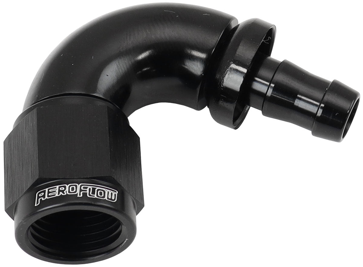 -6AN TO 5/16" BARB 120 DEGREE FULL FLOW PUSH LOCK BLACK
