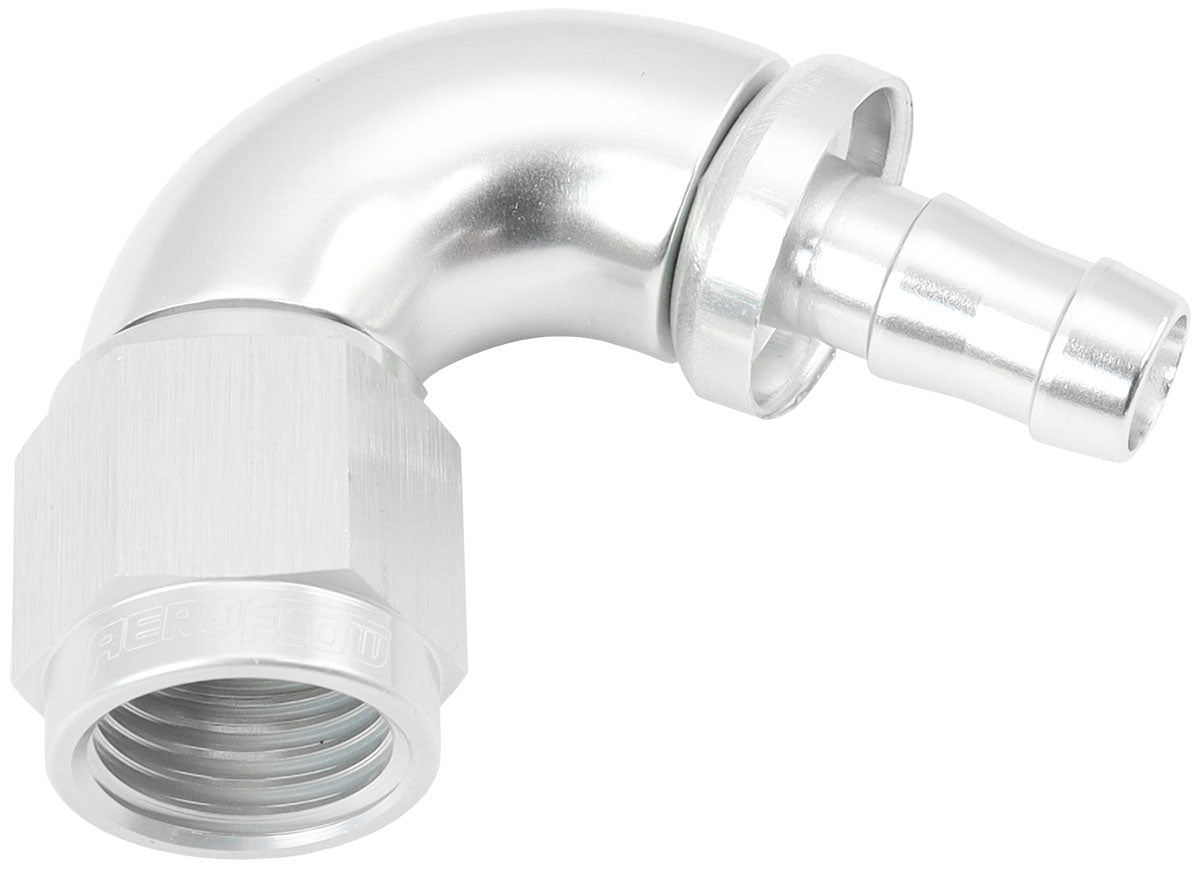 -6AN TO 5/16" BARB 120 DEGREE FULL FLOW PUSH LOCK SILVER
