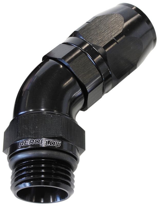 MALE HOSE END -6ORB to -6 HOSEFULL FLOW BILLET  45 DEG