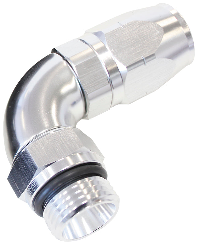 MALE HOSE END -10ORB to -8HOSEFULL FLOW BILLET 90 DEG SILVER