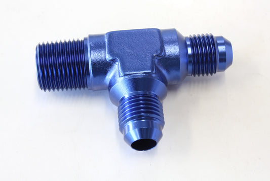 TEE -6AN WITH 3/8" NPT ON RUN BLUE AN TEE WITH NPT ON RUN