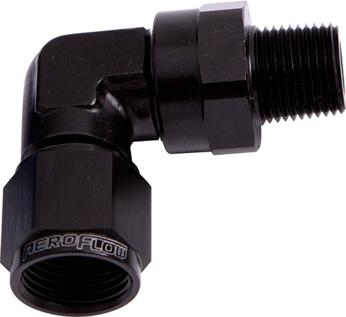 90 DEG 1/2" NPT TO -10AN BLACK FEMALE SWIVEL NUT