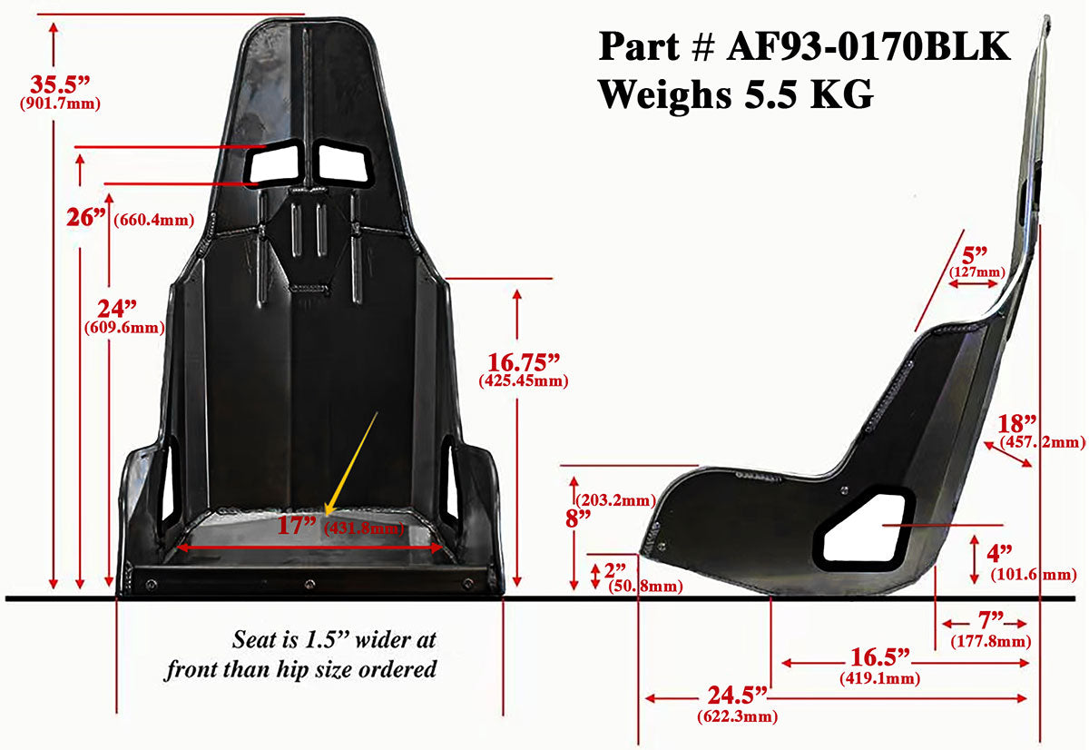 PRO STREET ALUMINIUM RACE SEAT17" HIP WIDTH BLACK FINISH