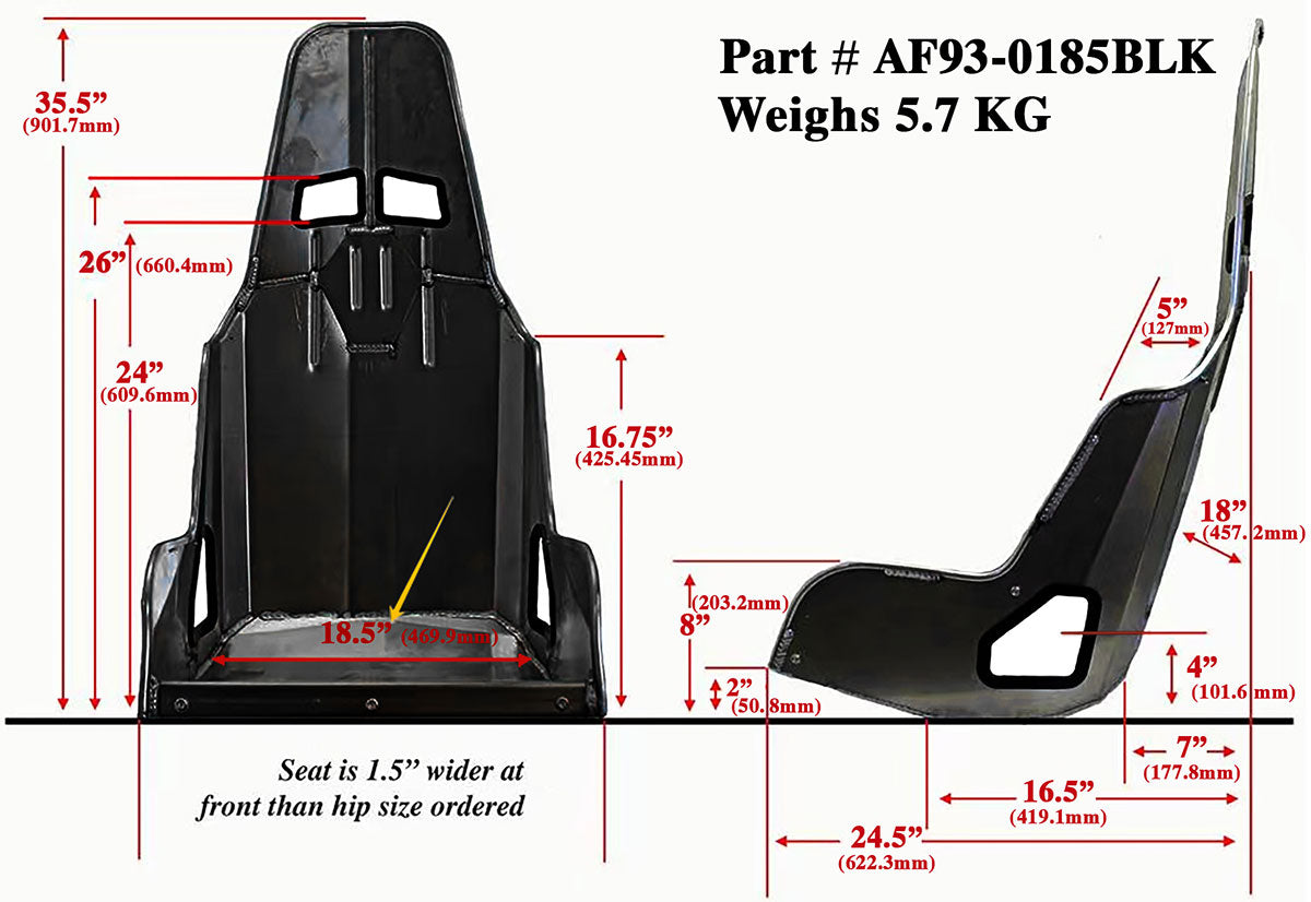 PRO STREET ALUMINIUM RACE SEAT18.5" HIP WIDTH BLACK FINISH