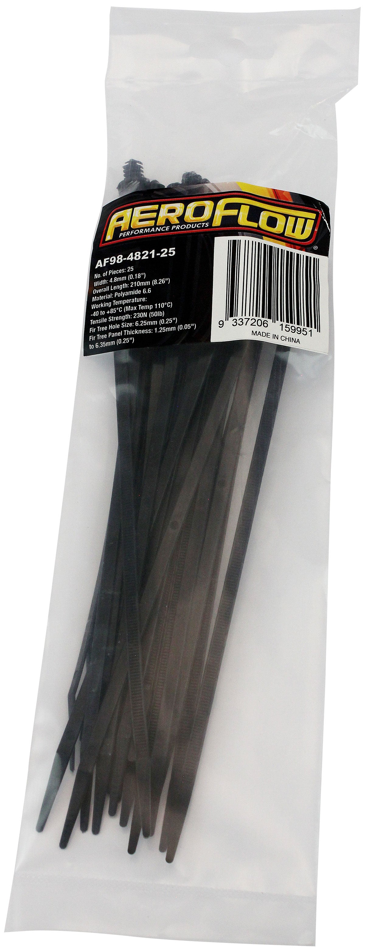 FIR TREE CABLE TIE 4.8x210mm  FIXED 25 PACK BLACK ZIP TIES