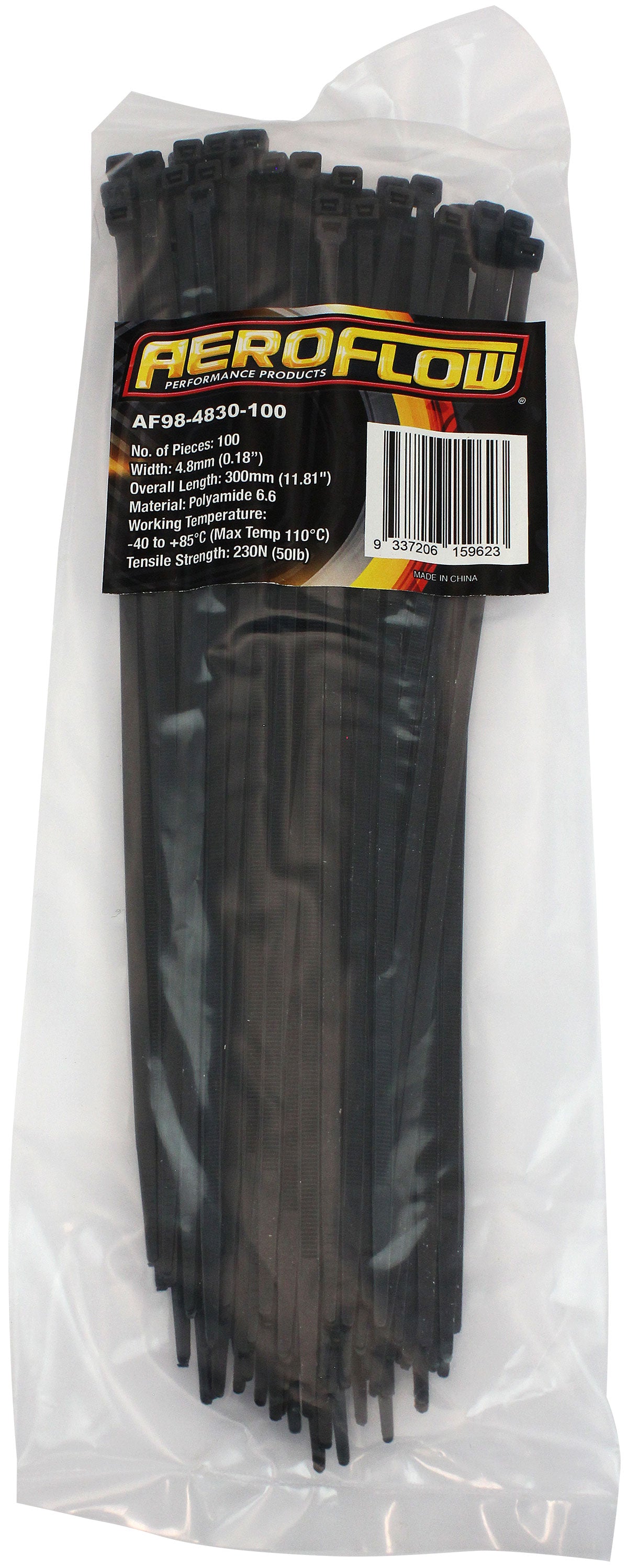 CABLE TIES 4.8mm x 300mm      100 PACK BLACK ZIP TIE PA66