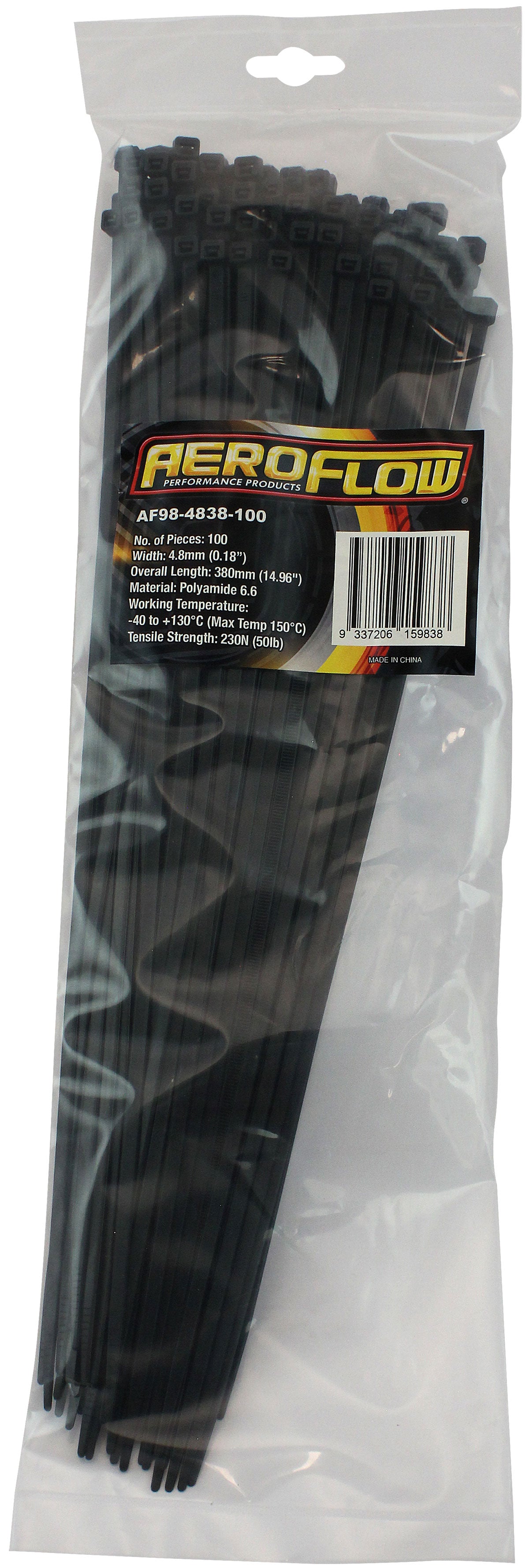 HIGH TEMP CABLE TIES 4.8x380mm100 PACK BLACK ZIP TIE PA46