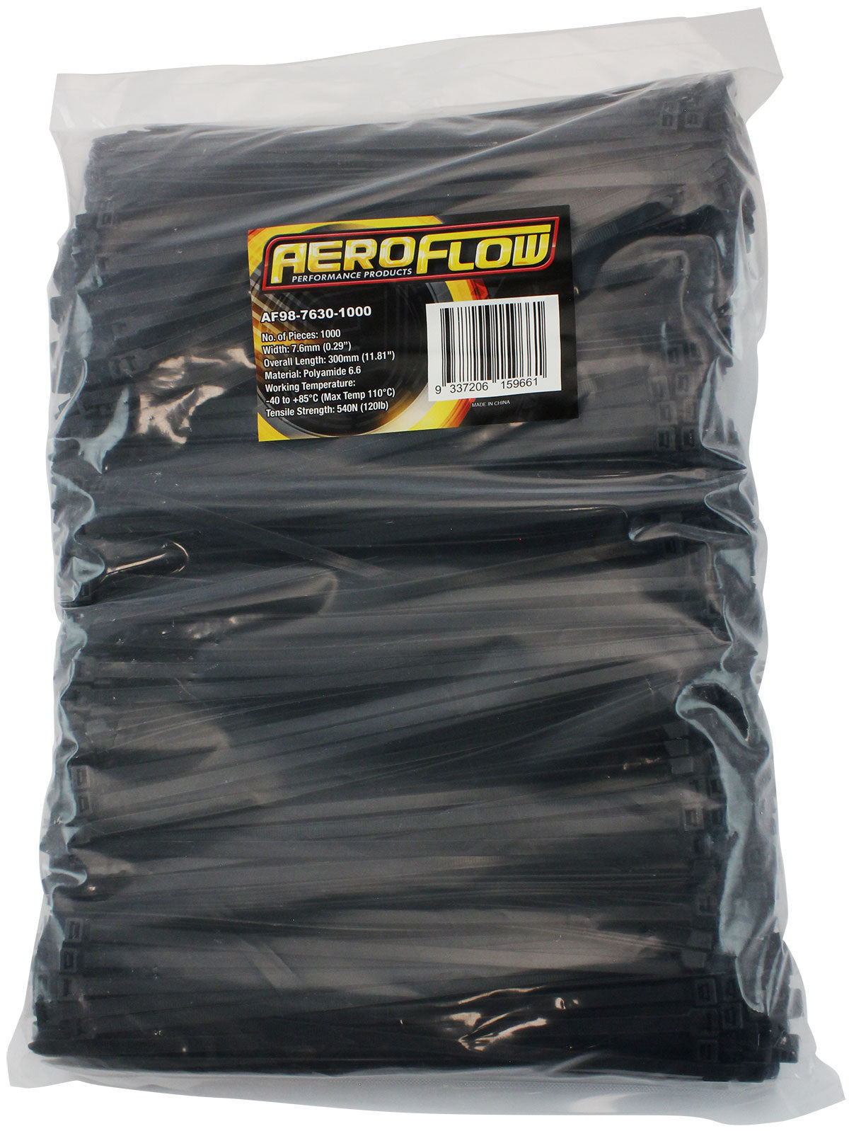 CABLE TIES 7.6mm x 300mm      1000 PACK BLACK ZIP TIE PA66