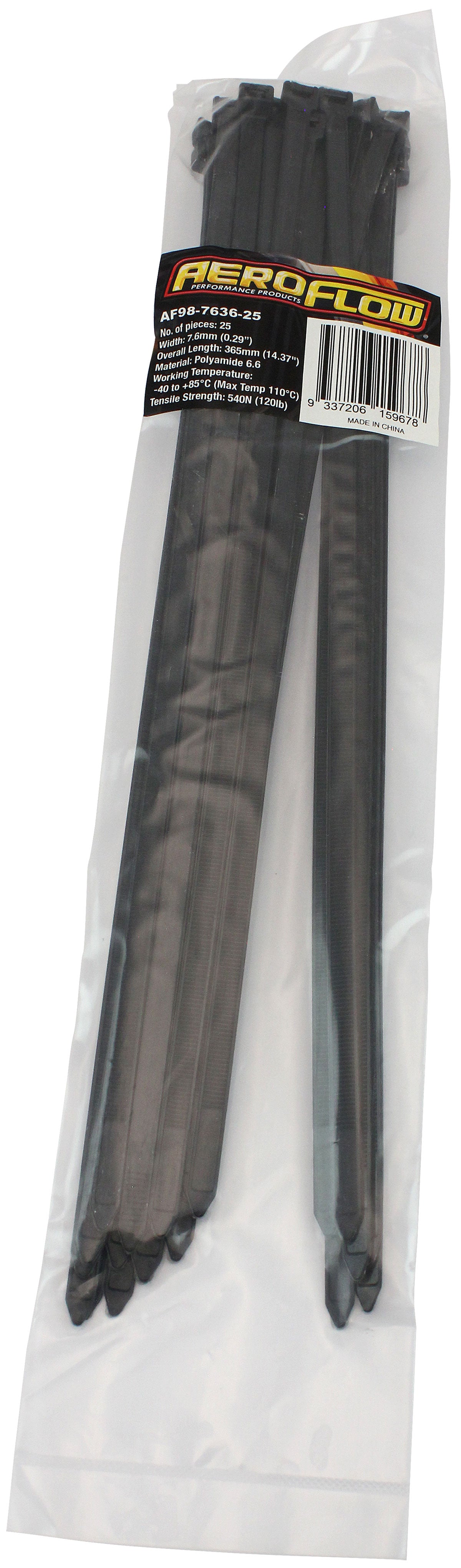 CABLE TIES 7.6mm x 365mm      25 PACK BLACK ZIP TIE PA66