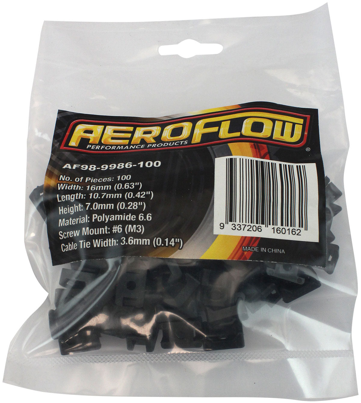 CABLE TIE SCREW MOUNTS 16mm x 10.7mm M3 HOLE PA66 100 PACK