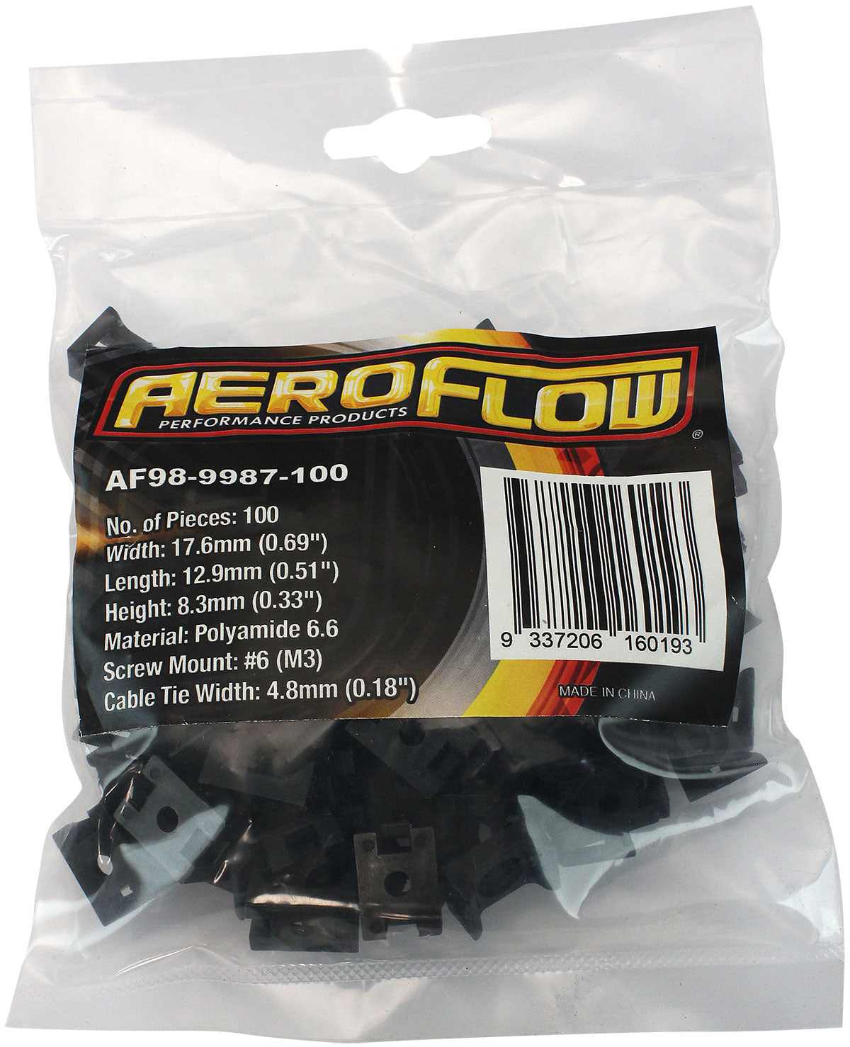 CABLE TIE SCREW MOUNTS 17mm x 12.9mm M3 HOLE PA66 100 PACK