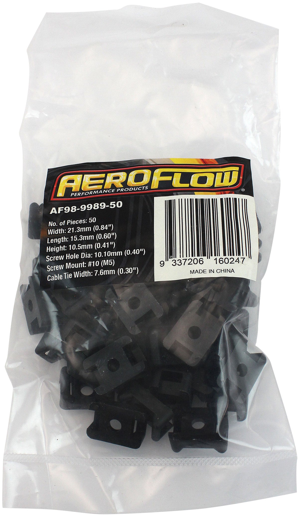 CABLE TIE SCREW MOUNTS 21mm x 10.1mm M5 HOLE PA66 50 PACK