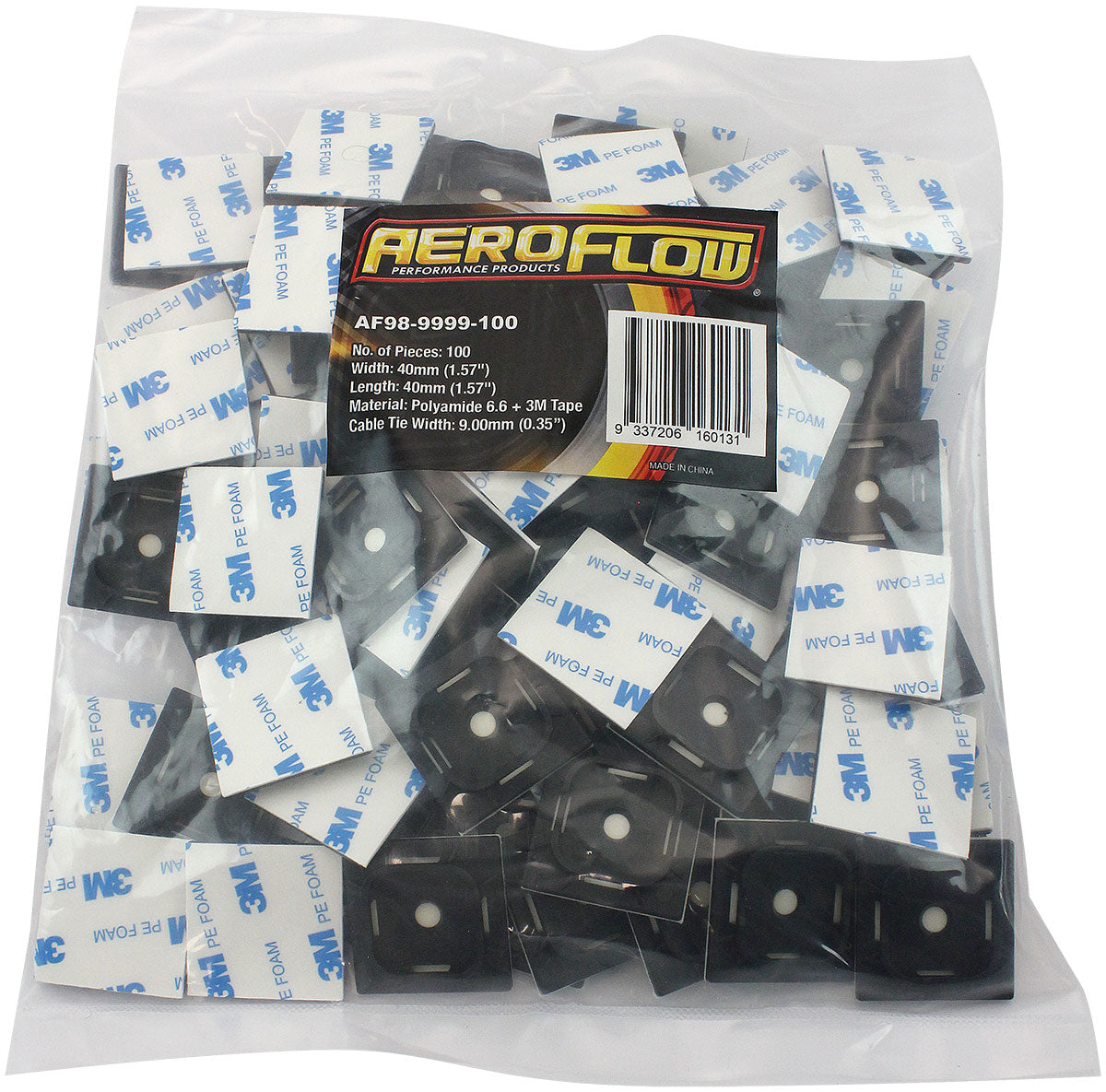 CABLE TIE MOUNTS 40mm x 40mm  NYLON 3M PAD MOUNT BLACK