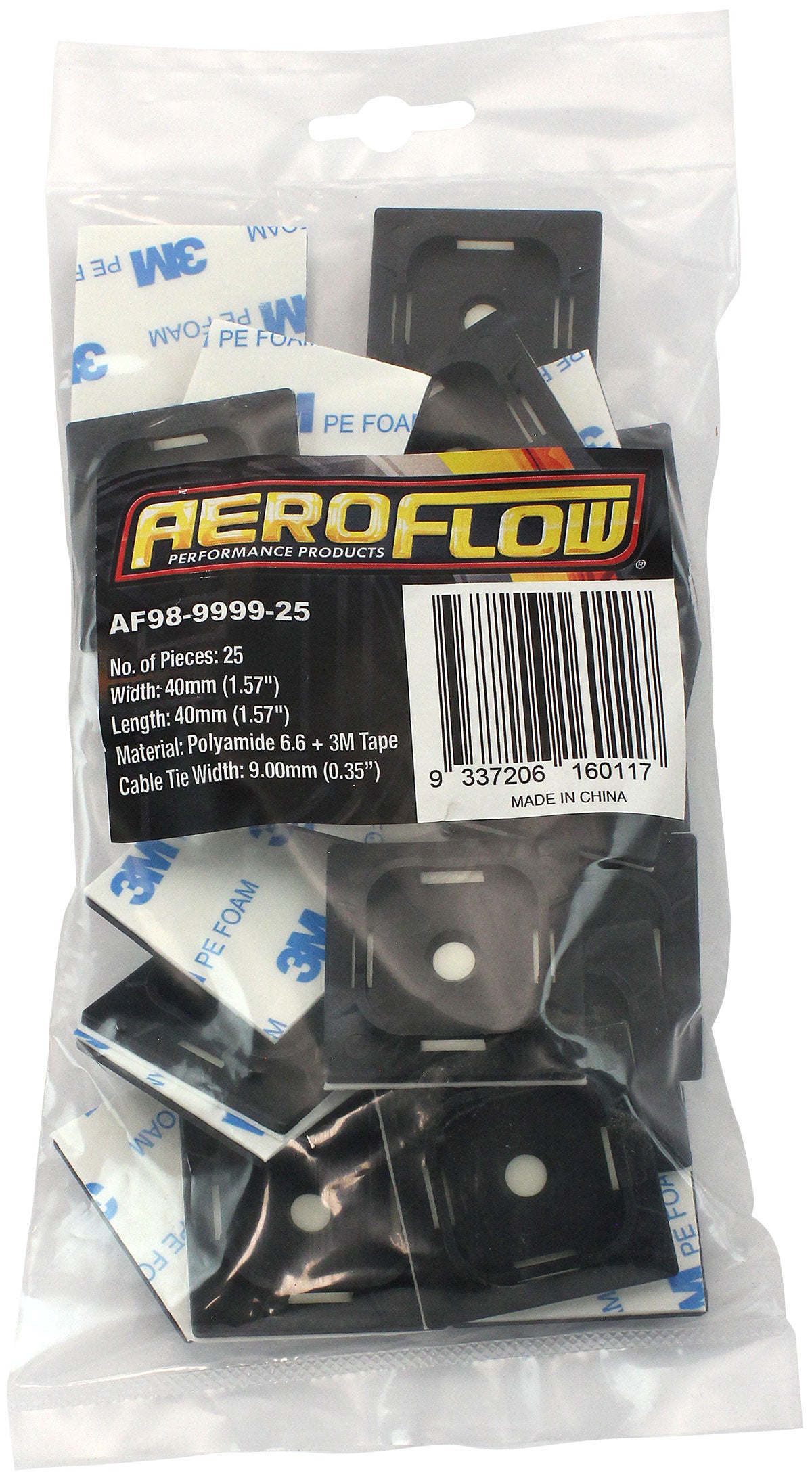 CABLE TIE MOUNTS 40mm x 40mm  NYLON 3M PAD MOUNT BLACK