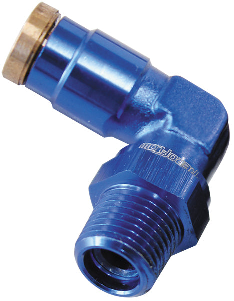 1/4" NPT 90 DEGREE TO 1/4" 120SERIES NYLON BLUE FITTING