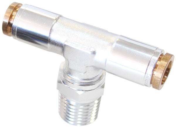 1/8" NPT TEE TO 2 X 3/16" 120 SERIES NYLON SILVER FITTING