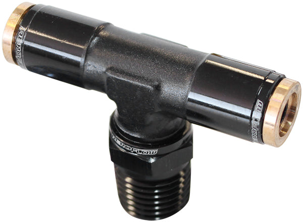 1/4" NPT TEE TO 2 X 1/4" 120  SERIES NYLON BLACK FITTING
