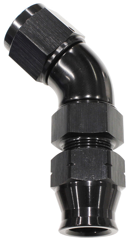 5/16" TUBE 45 DEG FEMALE -6AN BLACK SWIVEL NUT WITH OLIVE