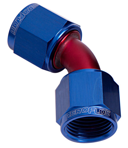 45 DEG FEMALE FLARE -6AN      BLUE SWIVEL UNION