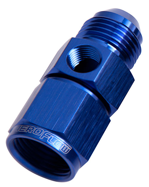 STRAIGHT FEMALE - MALE -6AN   BLUE WITH 1/8" NPT PORT