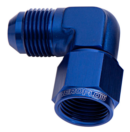 90 DEG FEMALE - MALE -6AN     BLUE SWIVEL NUT