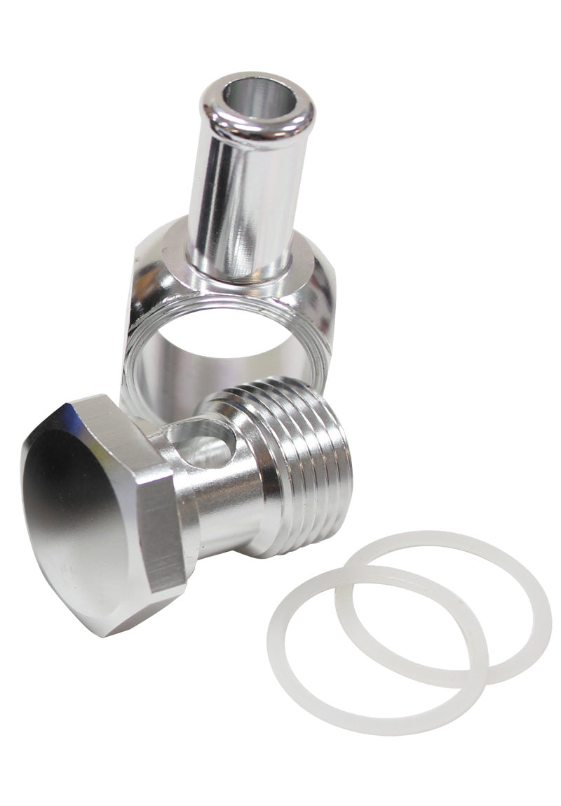 EDELBROCK CARB INLET BANJO    SILVER 5/8-20 TO MALE 3/8 BARB