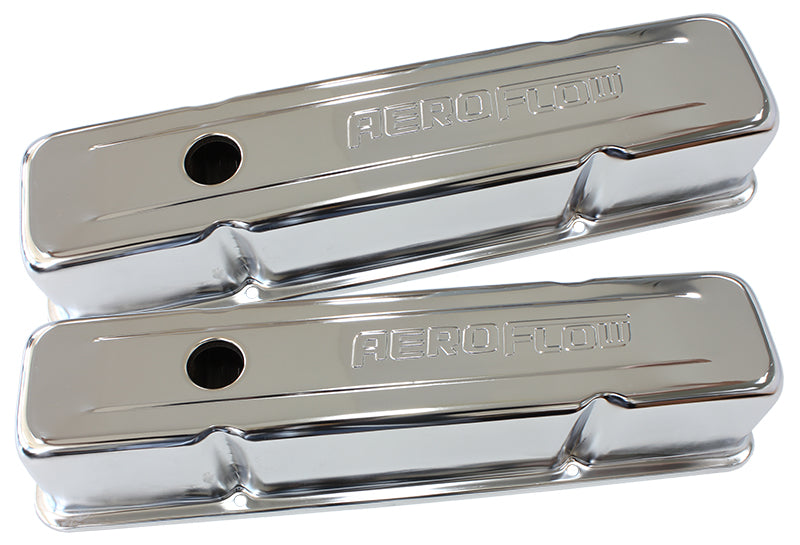 STEEL VALVE COVERS, SBC TALL  CHROME WITH AEROFLOW LOGO