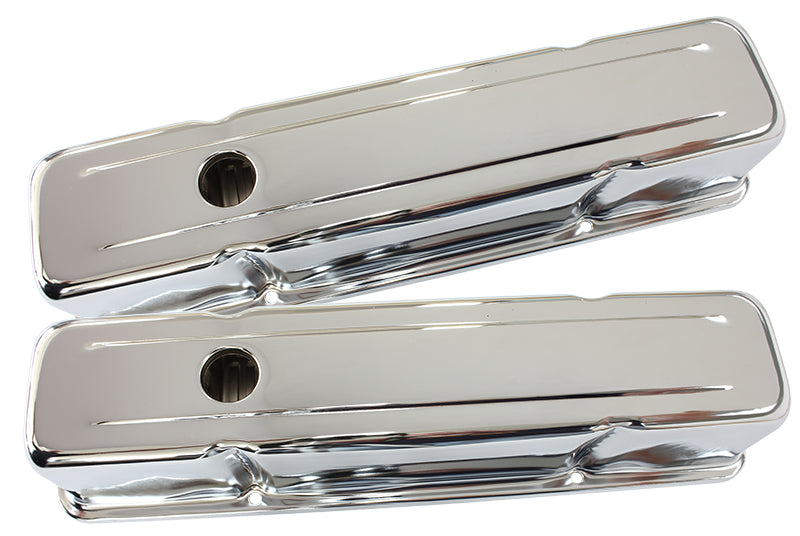 STEEL VALVE COVERS, SBC TALL  CHROME WITHOUT LOGO