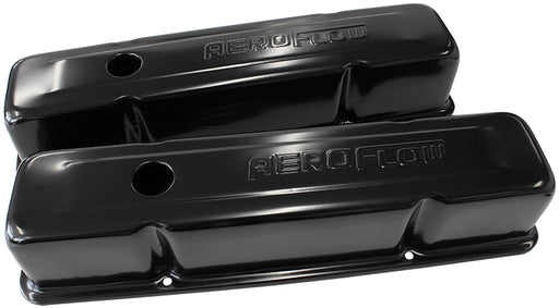 STEEL VALVE COVERS, SBC TALL  BLACK WITH AEROFLOW LOGO
