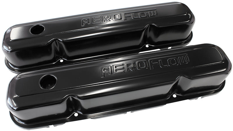 STEEL VALVE COVERS, CHRYSLER  SB, BLACK WITH AEROFLOW LOGO