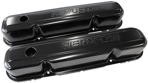 STEEL VALVE COVERS, CHRYSLER  SB, BLACK WITH AEROFLOW LOGO