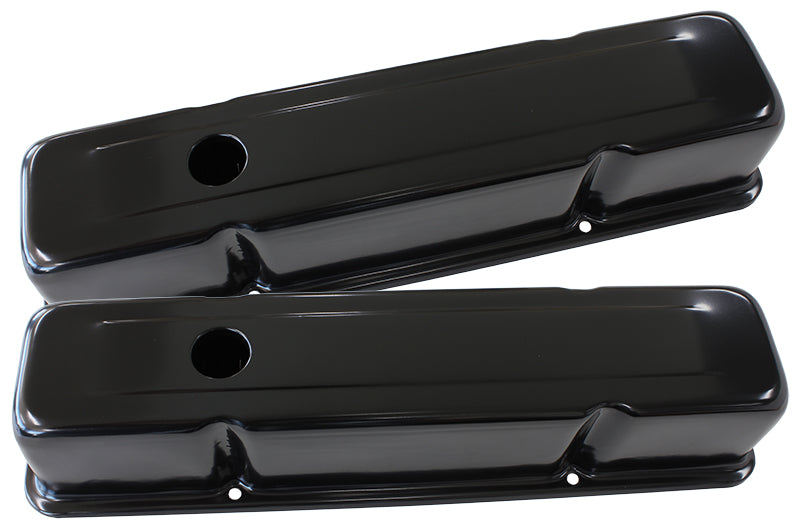 STEEL VALVE COVERS, SBC TALL  BLACK WITHOUT LOGO