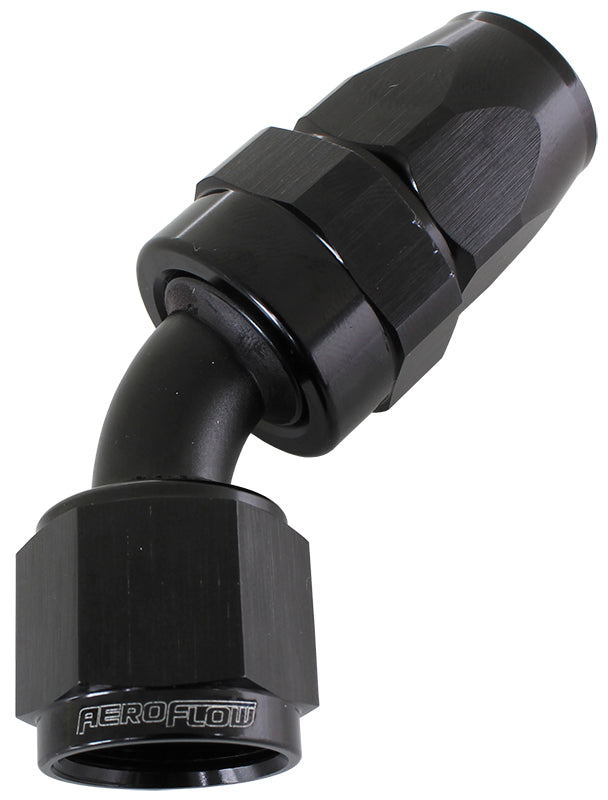 ALLOY 45 DEG HOSE END -16AN   BLACK FULL SWIVEL SUIT TEFLON