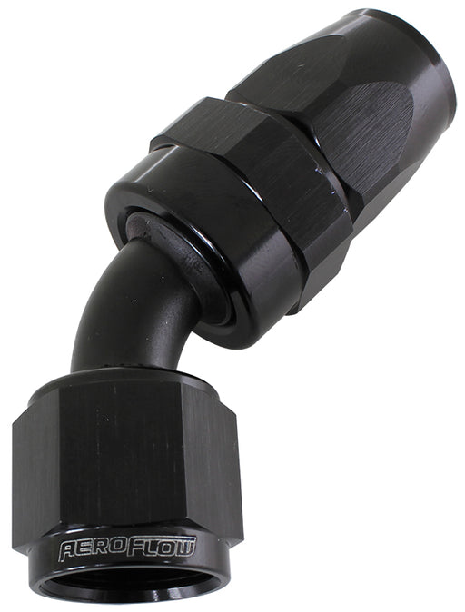 ALLOY 45 DEG HOSE END -20AN   BLACK FULL SWIVEL SUIT TEFLON