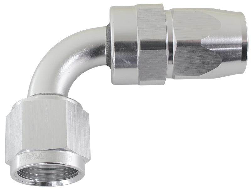 ALLOY 90 DEG HOSE END -4AN    SILVER FULL SWIVEL SUIT TEFLON