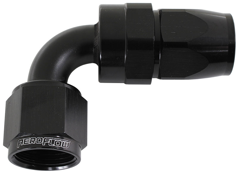 ALLOY 90 DEG HOSE END -8AN    BLACK FULL SWIVEL SUIT TEFLON