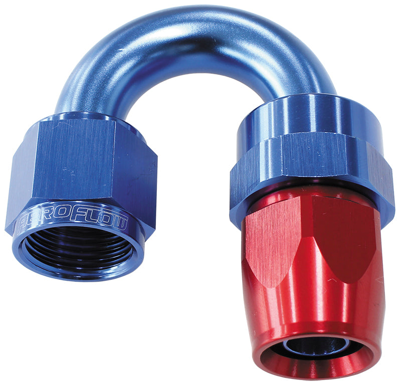 ALLOY 180 DEG HOSE END -10AN  BLUE FULL SWIVEL SUIT TEFLON