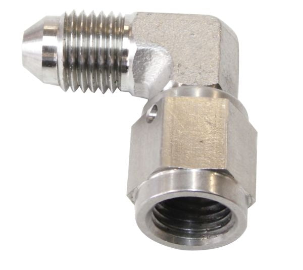 S/S 90 DEG FEMALE - MALE -3AN STAINLESS STEEL SWIVEL NUT