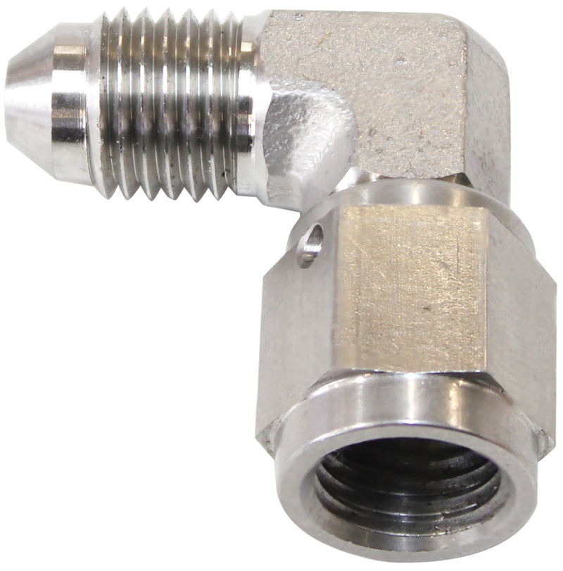 S/S 90 DEG FEMALE - MALE -4AN STAINLESS STEEL SWIVEL NUT