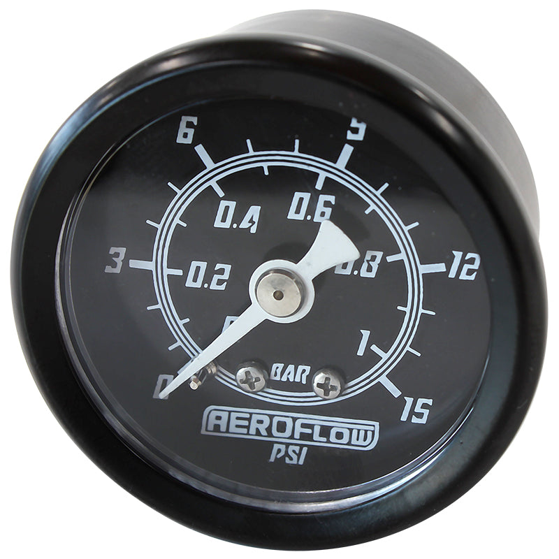 1-1/2" 0-15 PSI PRESS GAUGE   BLACK FACE WHITE POINTER