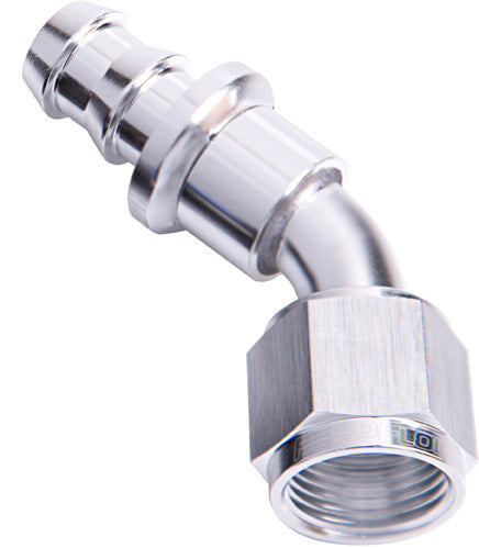 45 DEG PUSH LOCK END -10AN    SILVER NO CLAMP REQUIRED