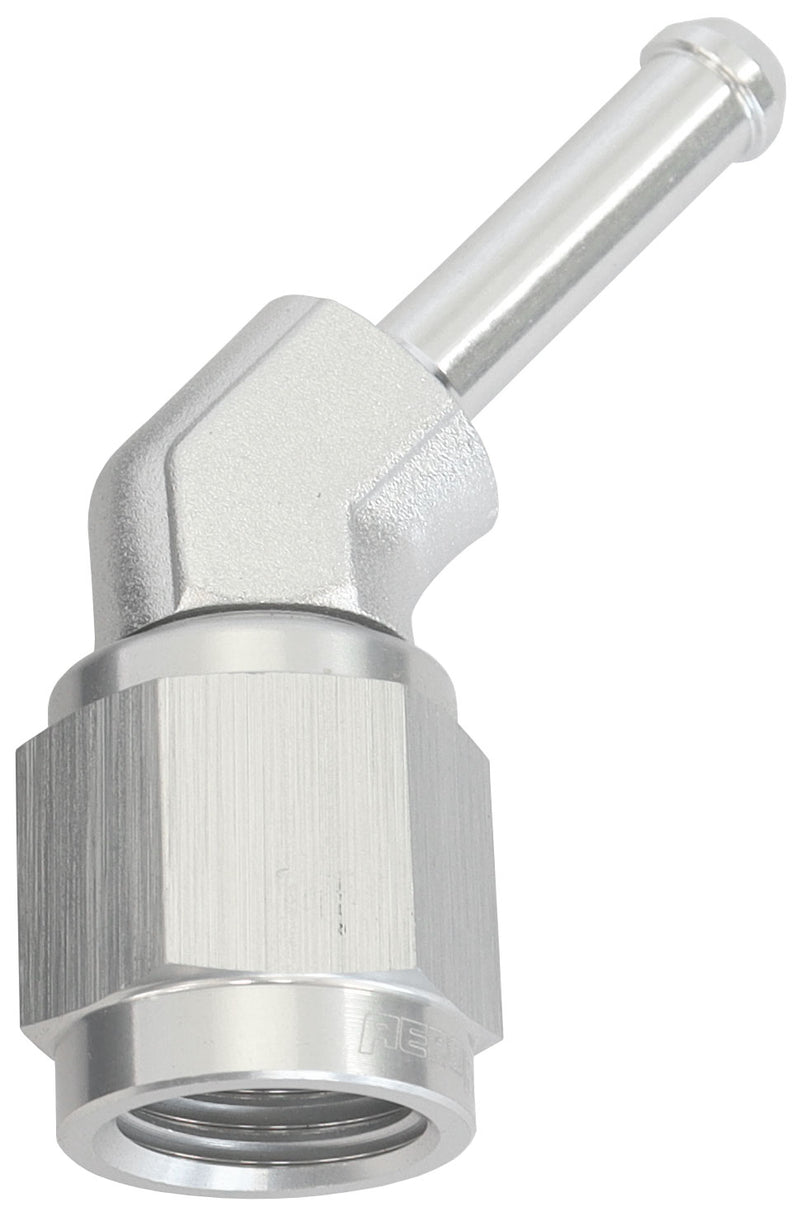 FEMALE -4AN 45 DEG TO 3/16"   BARB SILVER WITH TUBE NUT
