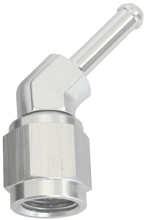 FEMALE -4AN 45 DEG TO 3/16"   BARB SILVER WITH TUBE NUT