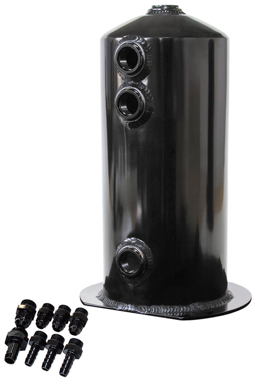 SURGE TANK 2.5L ANODISED BLACK3X3/8 1X1/2 OR 3X -6AN 1X -8AN
