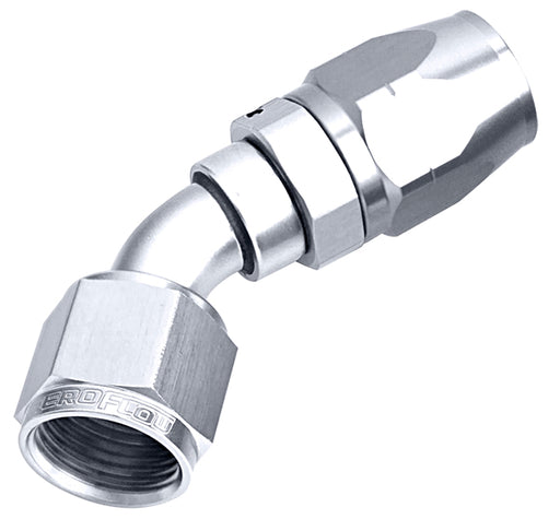 ALLOY 45 DEG HOSE END -8AN    SILVER CUTER STYLE FULL SWIVEL